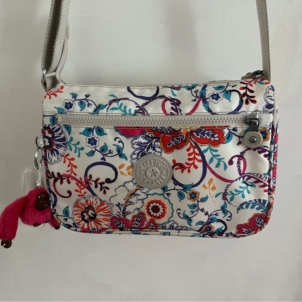 Kipling White Floral Print Crossbody Bag